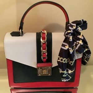 Aldo handbag, cream black and red, with a scarf